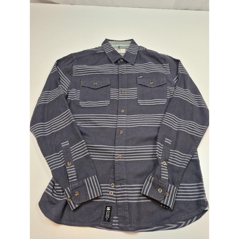 Jetty Shirt Mens M Gray Stripe Long Sleeve Button Up Twill Casual Outdoor